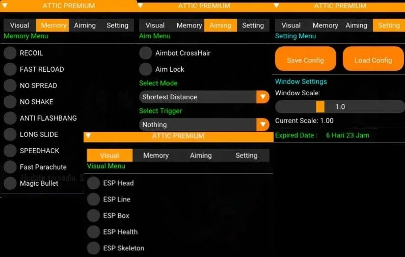 ATTIC ANDROID для Call of Duty: Mobile — скриншот интерфейса 1