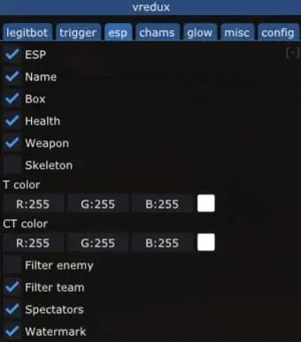 VREDUX для Counter-Strike 2 — скриншот интерфейса 1
