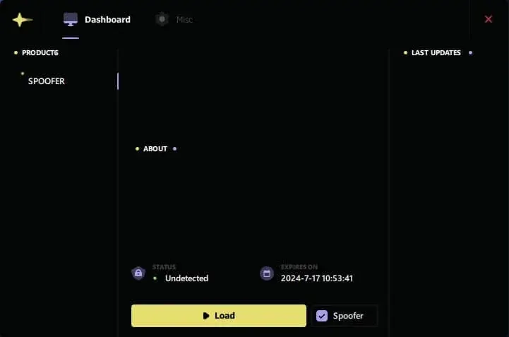 ANCIENT SPOOFER для HWID Spoofer — скриншот интерфейса 1