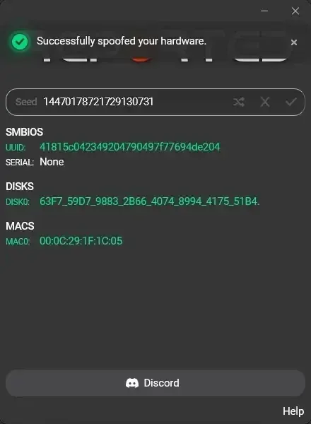 REPORTED SPOOFER для HWID Spoofer — скриншот интерфейса 1