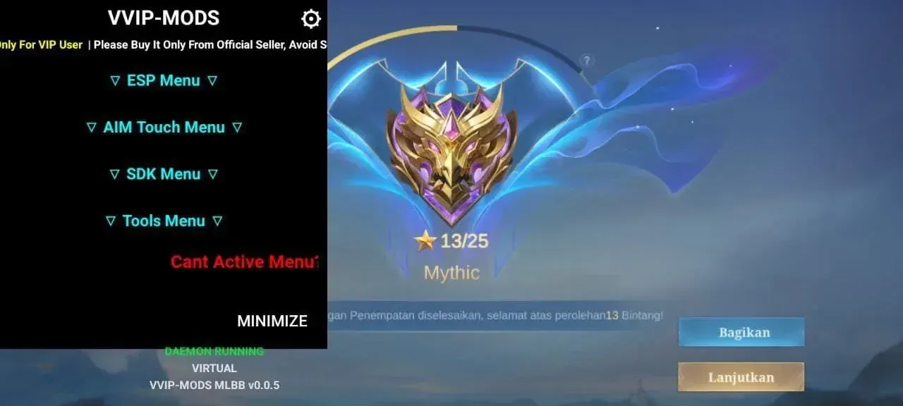 VIP для Mobile Legends: Bang Bang — скриншот интерфейса 1