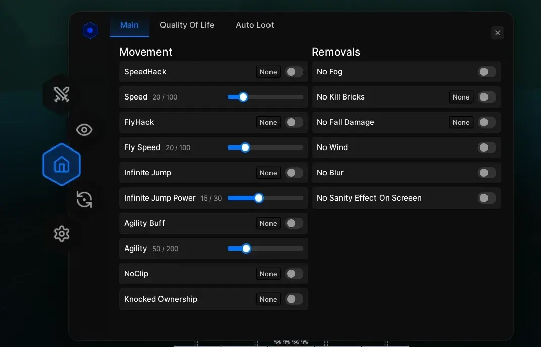 NEXONIX для Roblox — скриншот интерфейса 1