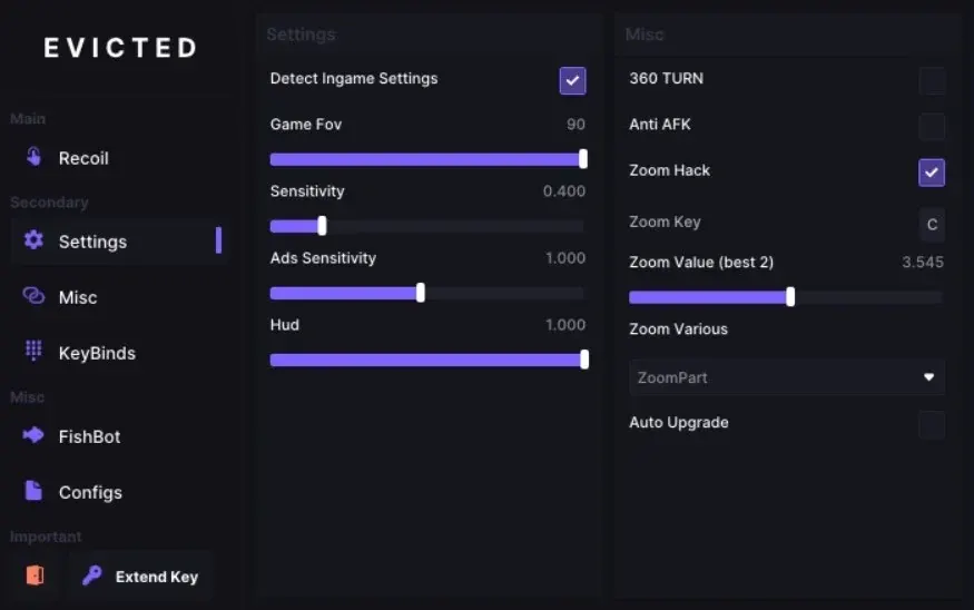 EVICTED MACROS для Rust — скриншот интерфейса 1