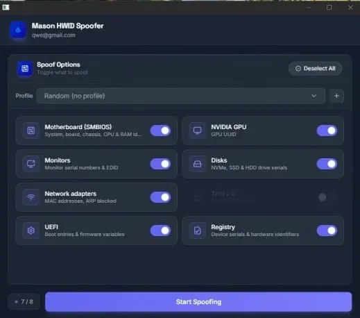 GOYDA SPOOFER для HWID Spoofer — скриншот интерфейса 1